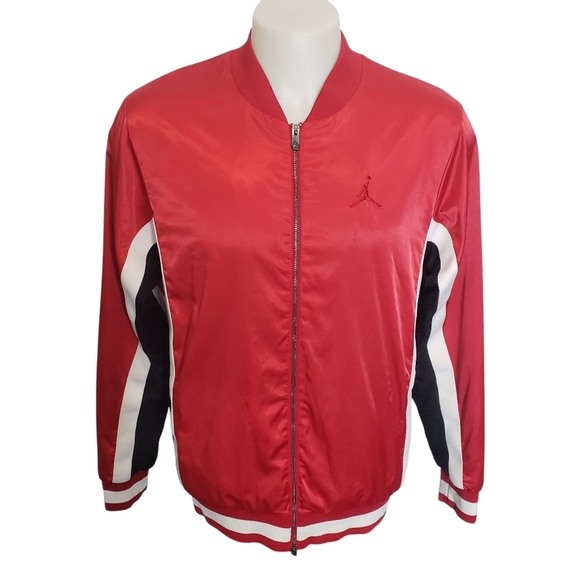Vintage Nike Air Jordan Satin Full Zip Red Y2K Bomber Jacket Mens Size MEDIUM - Picture 1 of 13